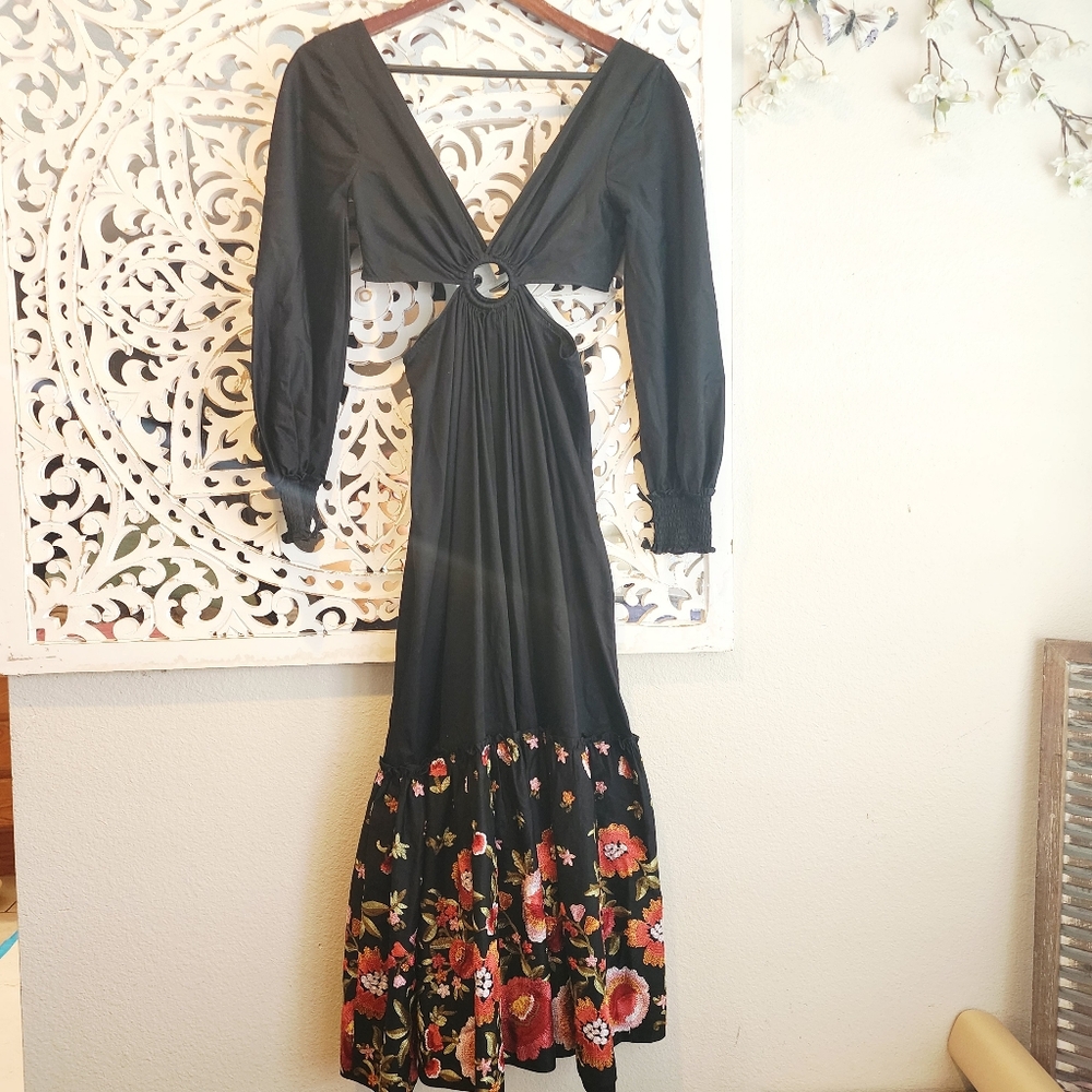 ANTROPOLOGIE KAROLINA CUT-OUT FLORAL MAXI BLACK DRESS Geisha Designs - Picture 7 of 16